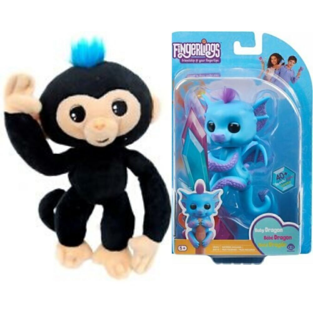 FINGERLINGS Glitter BABY Dragon NOA 40 Sounds + Black Plush Interactive Monkey